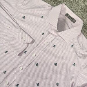 G/FORE Shirt Mens Large Pink Stretch Embroidered Skulls L/S‎ Button Performance